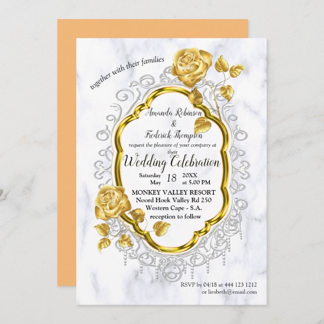 White marble with gold decor invitation (Front/Back)