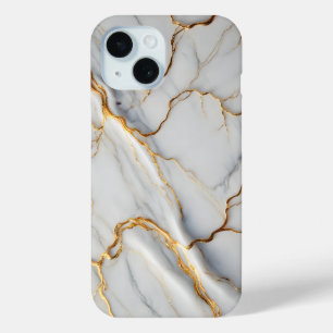 White Marble with Gold Veins iPhone 15 Case