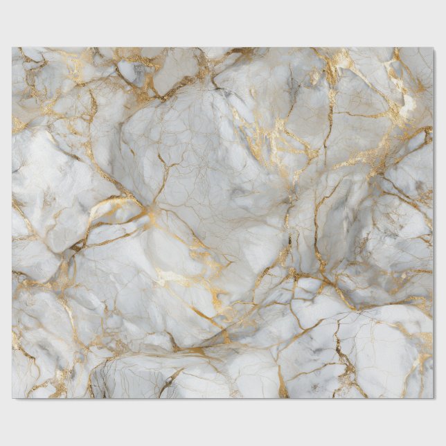 White Marble with Gold Veins Wrapping Paper (Flat)