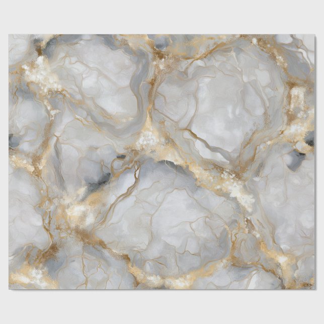 White Marble with Gold Veins Wrapping Paper (Flat)