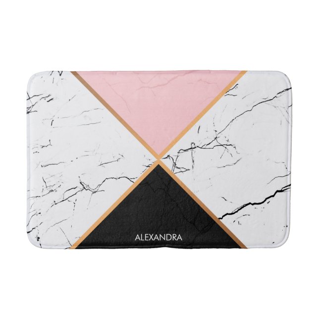 White Marble With Golden  Lines Bath Mat (Front)