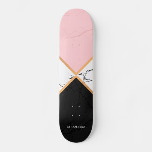 White Marble With Golden Lines Skateboard