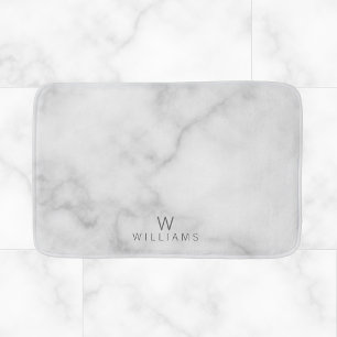 White Marble with Personalised Monogram and Name Bath Mat