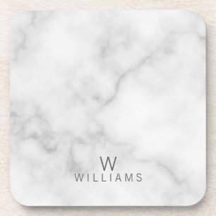 White Marble with Personalised Monogram and Name Coaster