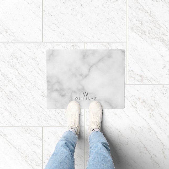 White Marble with Personalised Monogram and Name Doormat (Indoor)