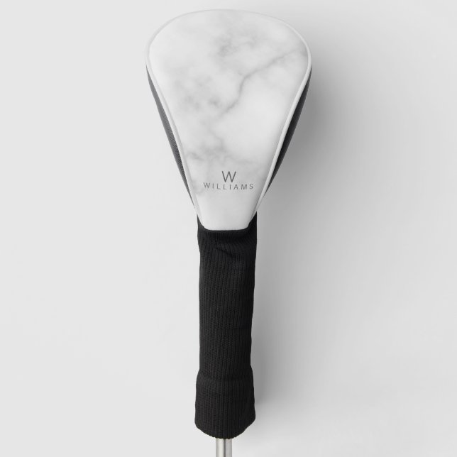 White Marble with Personalised Monogram and Name Golf Head Cover (Front)