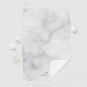 White Marble with Personalised Monogram and Name Golf Towel