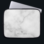 White Marble with Personalised Monogram and Name Laptop Sleeve<br><div class="desc">White Marble with Personalised Monogram and Name Gift
featuring monogram and name in grey modern sans serif font style on white marble background.</div>