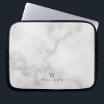 White Marble with Personalised Monogram and Name Laptop Sleeve<br><div class="desc">White Marble with Personalised Monogram and Name Gift
featuring monogram and name in grey modern sans serif font style on white marble background.</div>