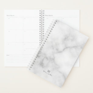 White Marble with Personalised Monogram and Name Planner