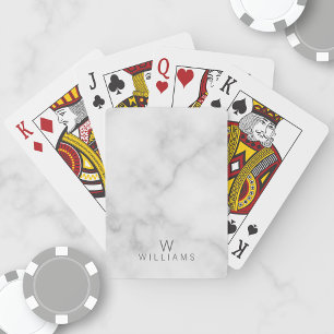 White Marble with Personalised Monogram and Name Playing Cards