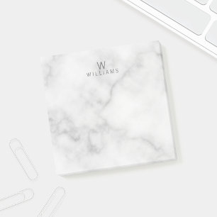 White Marble with Personalised Monogram and Name Post-it Notes
