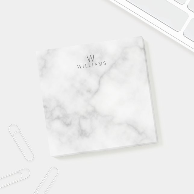 White Marble with Personalised Monogram and Name Post-it Notes (Creator Uploaded)