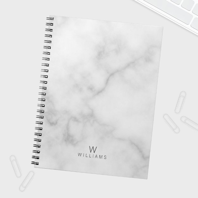 White Marble with Personalised Monogram and Name Spiral Notebook (Creator Uploaded)