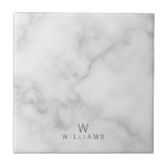 White Marble with Personalised Monogram and Name Tile<br><div class="desc">Add a touch of unique style to your home decor with this White Marble with Personalised Monogram and Name Ceramic Tile featuring monogram and name in grey modern sans serif font style on white marble background. Perfect as housewarming gift, wedding gift, holiday gift, family reunion gift and gift for any...</div>
