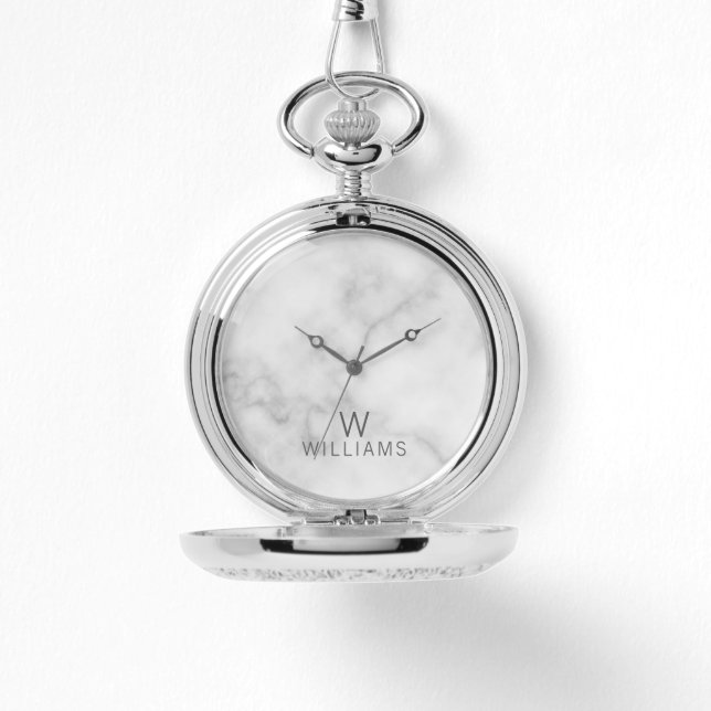 White Marble with Personalised Monogram and Name Watch (Front)