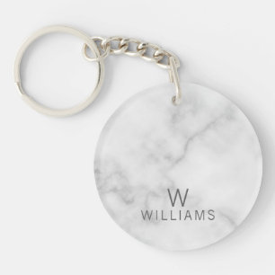 White Marble with Personalized Monogram and Name Key Ring