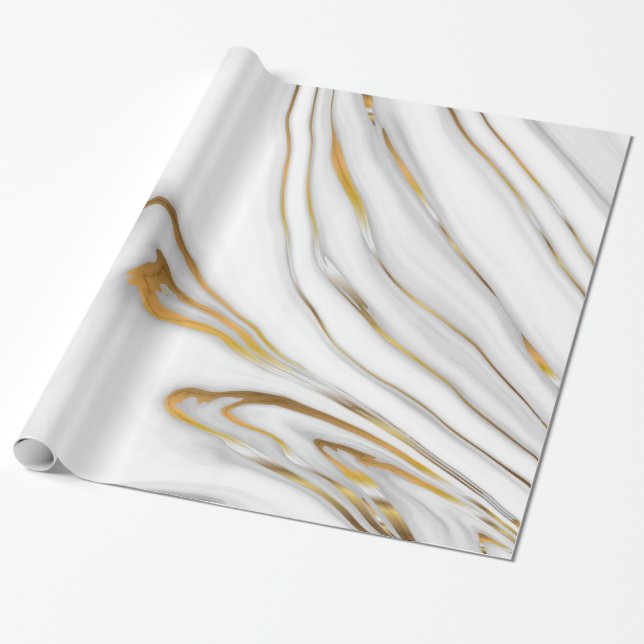 White Marbled With Gold Grain Wrapping Paper (Unrolled)
