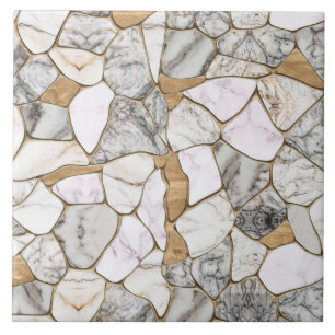 White Marbles and Gold Voronoi Abstract Tile