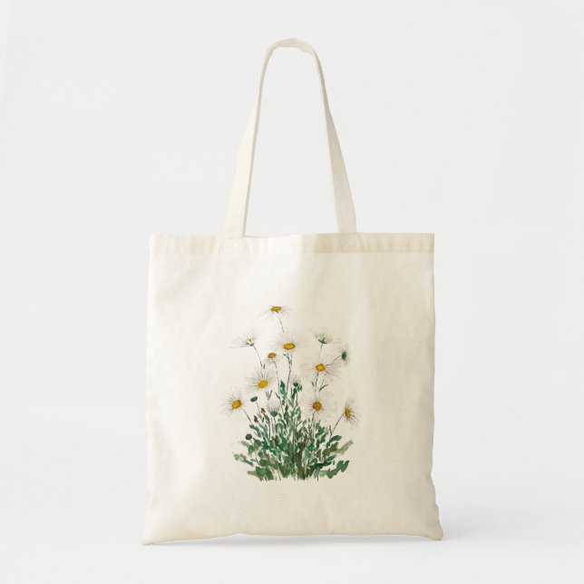 white Margaret daisy watercolor Tote Bag (Front)