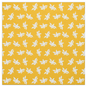 White Marigold Flower Silhouettes on Orange Fabric