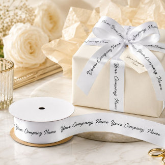 White Marketing Branding Branded Company Name Satin Ribbon