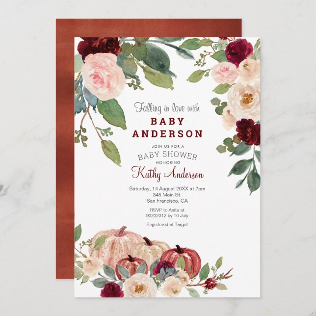 White Marsala Pumpkin Baby Shower Invitation (Front/Back)