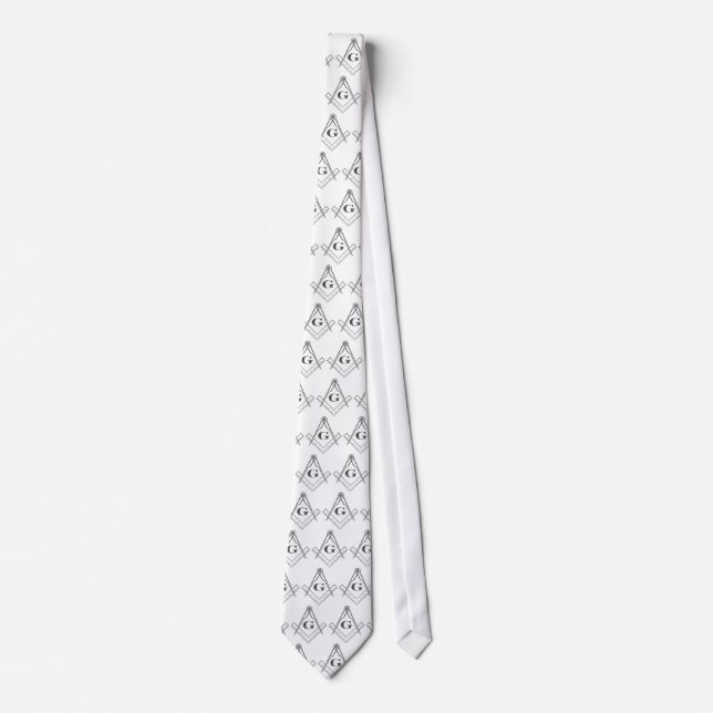 White Masonic Tie Patterned (Front)