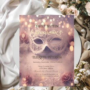 White Masque Diamonds Rose Gold Sweet 16   Invitation