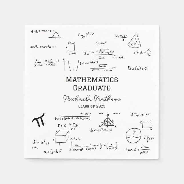 White Mathematics Graduate Class of Graduation Napkin (Front)