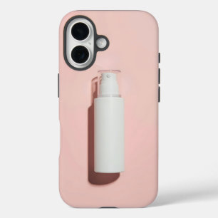 white matte bottle on pastel background iPhone 16 case