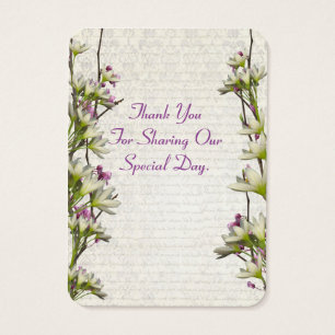 White mauve floral wedding favour thank you tag