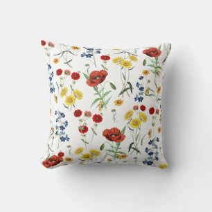 White Meadow Flowers Botanical Pattern Cushion