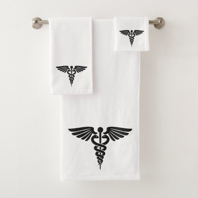 White  Medical Caduceus Bath Towel Set (Insitu)