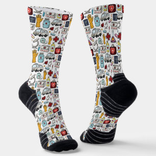 White Medical Field Print Athletic Socks