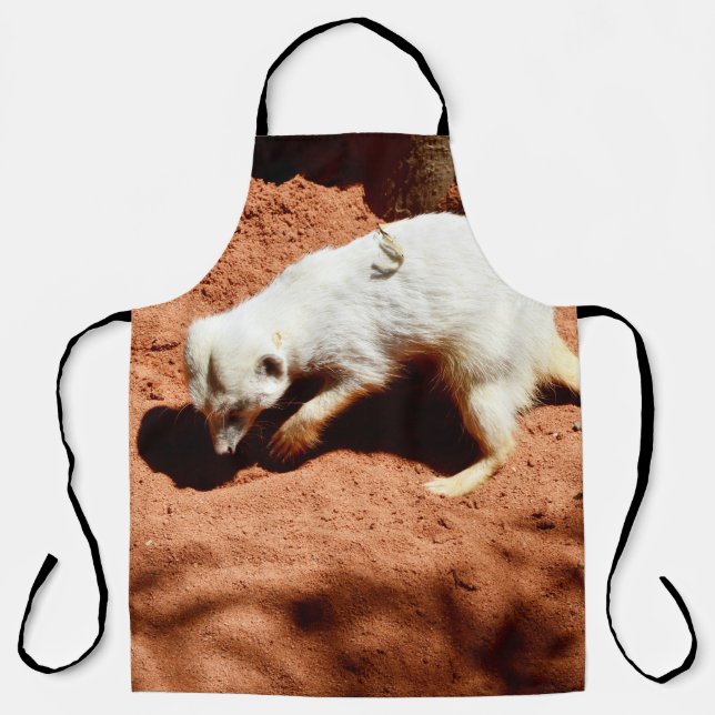 White Meerkat Digging, Full Print Apron (Front)