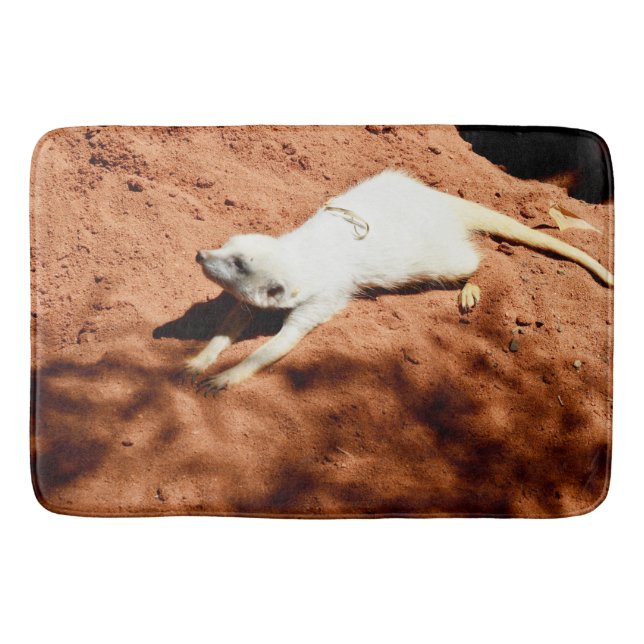 White Meerkat Stretching, Memory Foam Bathmat (Front)