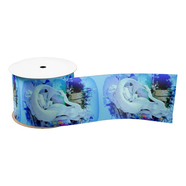 White Mermaid Sitting Thunder_Cove Satin Ribbon (Spool)
