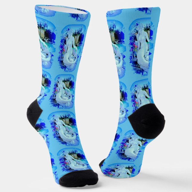 White Mermaid Sitting Thunder_Cove Socks (Angled)