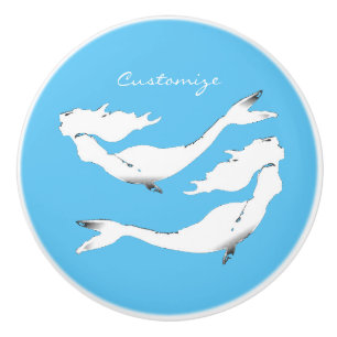 White Mermaids Swimming Thunder_Cove Ceramic Knob