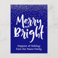 White Merry and Bright over Navy & Silver Confetti