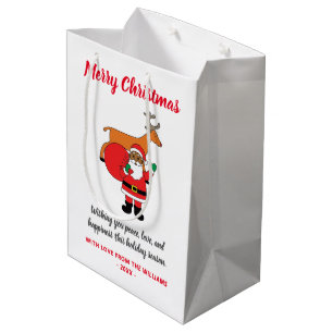 White Merry Christmas African American Santa Claus Medium Gift Bag