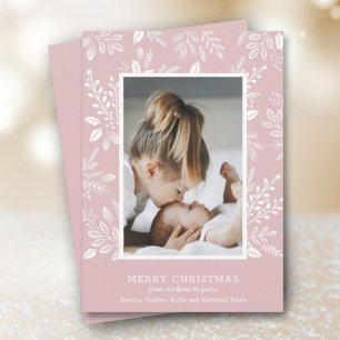 White Merry Christmas Dusty Pink Photo Holiday Card