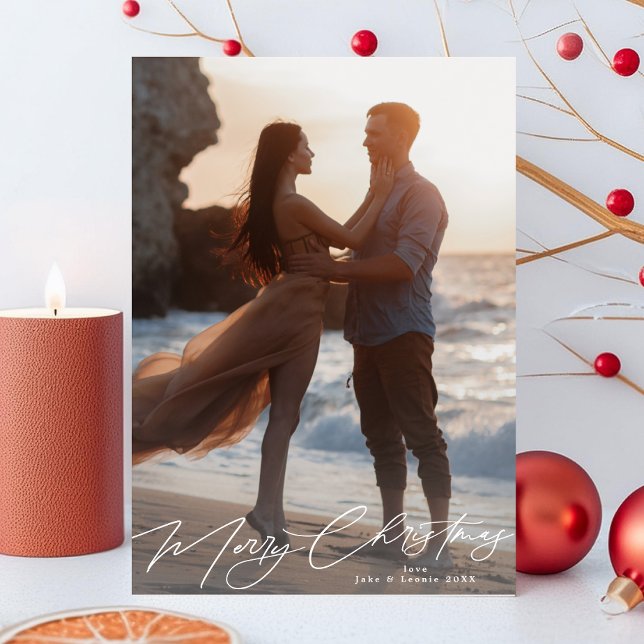 White Merry Christmas Elegant Splendour Photo Holiday Card (Creator Uploaded)