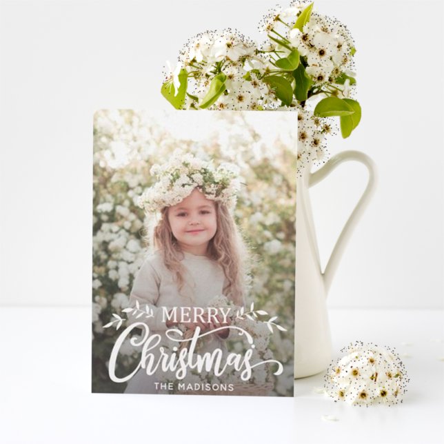 White Merry Christmas Holiday Photo Card (Creator Uploaded)