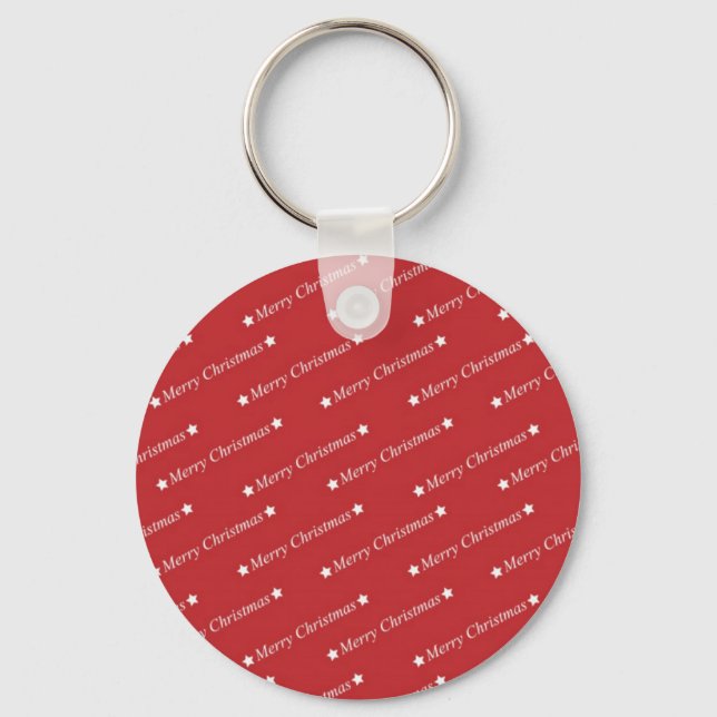 White Merry Christmas On Red Background Key Ring (Front)