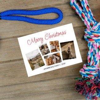 White Merry Christmas Photo Collage Holiday Card