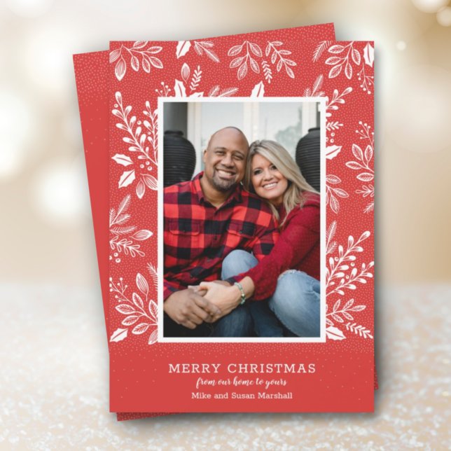 White Merry Christmas Red Photo Holiday Card (Creator Uploaded)