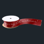 White Merry Christmas Script Calligraphy on red Satin Ribbon<br><div class="desc">Stylish and elegant silver white Merry Christmas script calligraphy,  best for the holiday season gift wrapping</div>