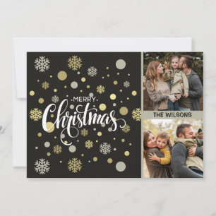 White Merry Christmas Snowflake 2 Family Photo  Holiday Card